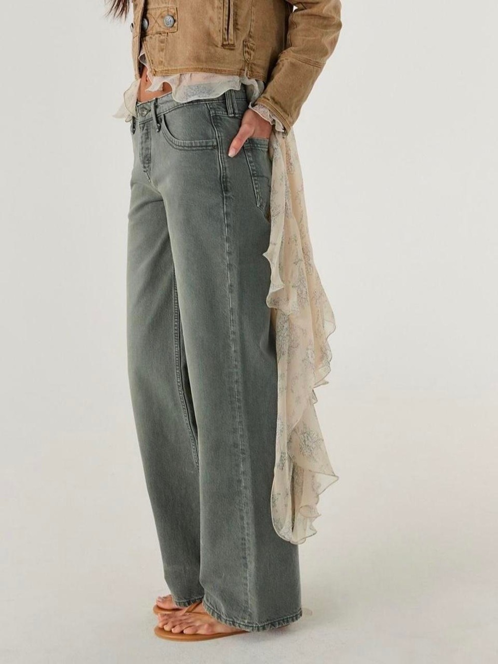 Free People Tennessee Low-Rise Boyfriend Jeans Pine Green 24